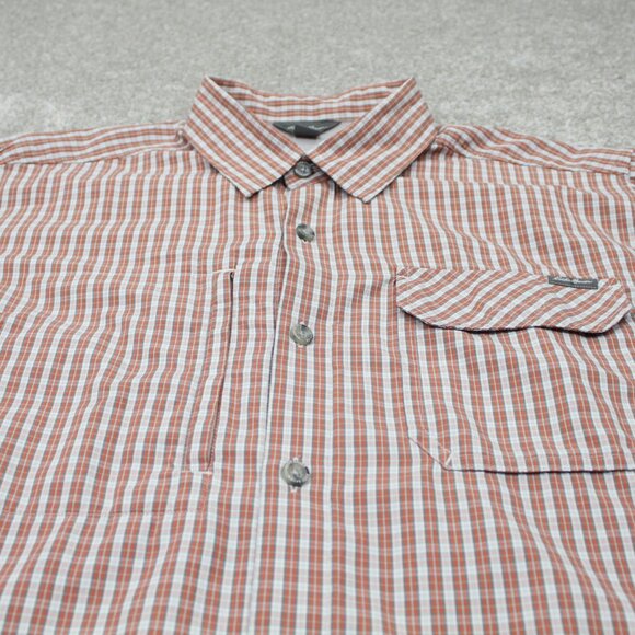 Eddie Bauer Shirt Mens Large‎ Orange/Gray Polyester/Cotton S/S Button Up - Picture 4 of 13